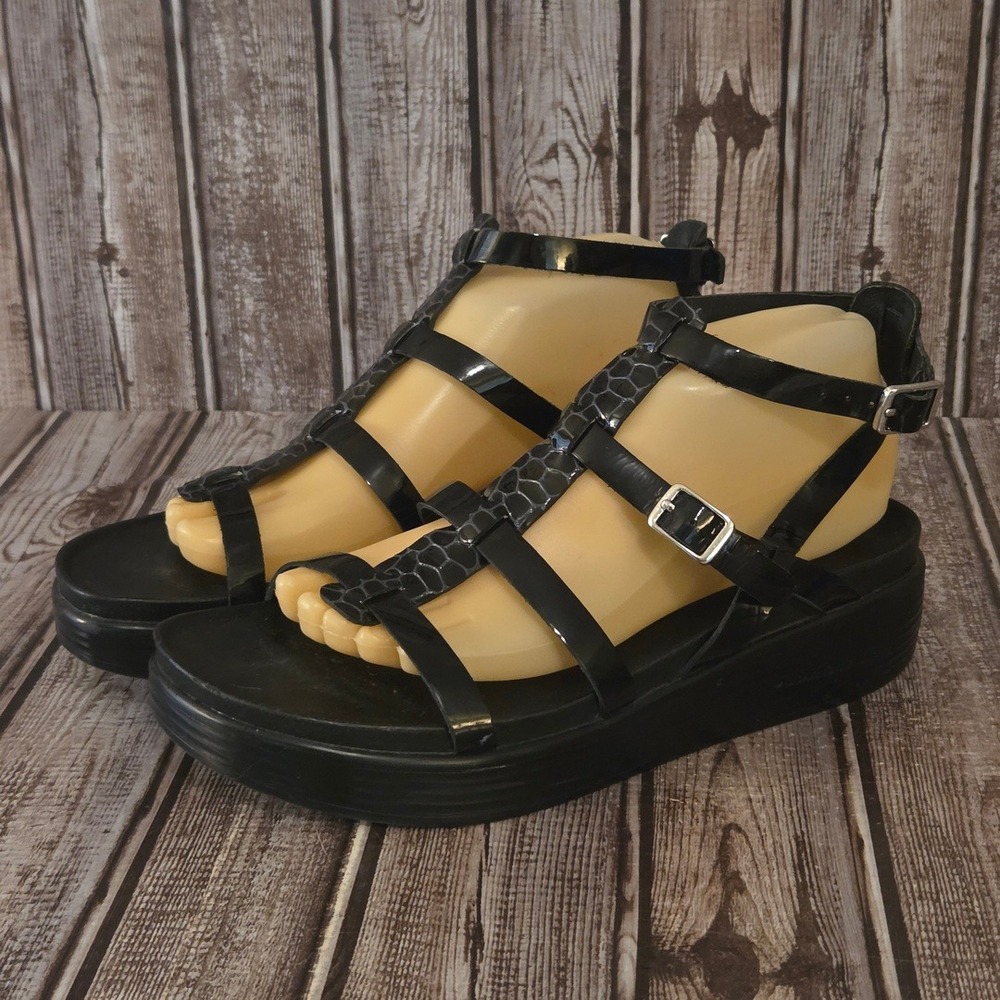 Sz 9 M Donald J Pliner Fritz Black Patent Platform Gladiator Sandals VGUC!